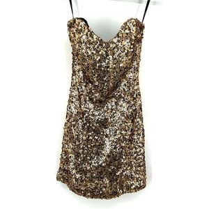 NAVEN Gold Black Sequin Sweetheart Neckline Strapless Prom Mini Dress Size Small